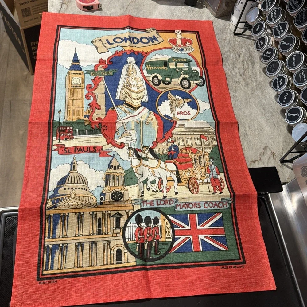 Harrods Knightsbridge London Big‎ Ben Souvenir Crisp Irish Linen Towel NWOT 29